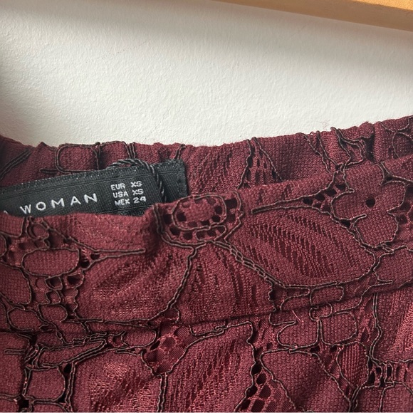 ZARA  Floral Lace Culottes Trousers Pants High Waist Cropped Maroon Burgundy - Picture 6 of 13